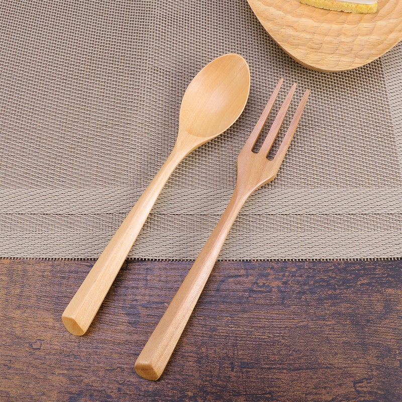 Fork Spoon Set Japanese Style Travel Portable Tableware Triangle Handle Dinnerware (Fork Spoon Set Wood) - Image 5