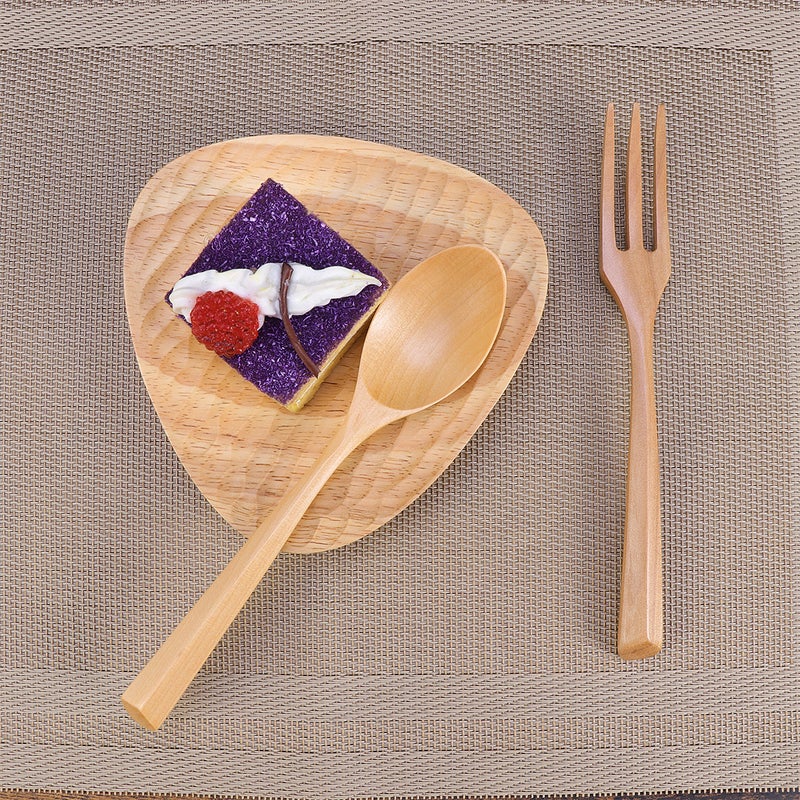 Fork Spoon Set Japanese Style Travel Portable Tableware Triangle Handle Dinnerware (Fork Spoon Set Wood) - Image 2
