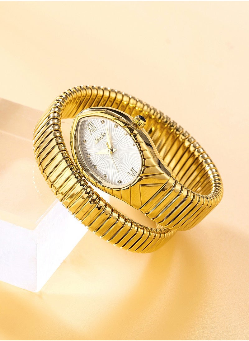 MISS FOX Women's Fashion Ins Watch Snake Head Dial Wrapped Elastic Strap Watch Snake Quartz Watch  - Image 3