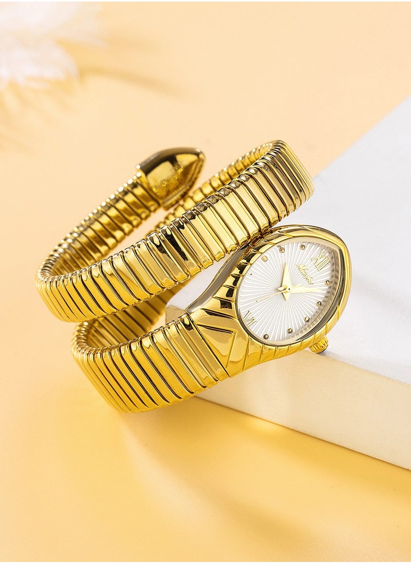 MISS FOX Women's Fashion Ins Watch Snake Head Dial Wrapped Elastic Strap Watch Snake Quartz Watch  - Image 2