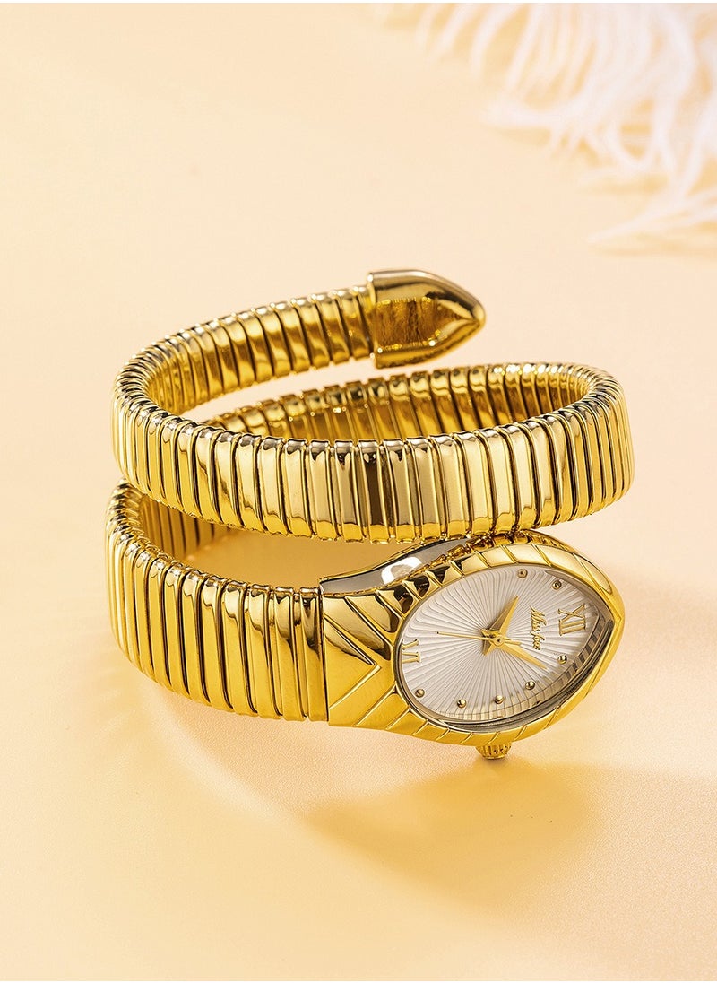 MISS FOX Women's Fashion Ins Watch Snake Head Dial Wrapped Elastic Strap Watch Snake Quartz Watch  - Image 4