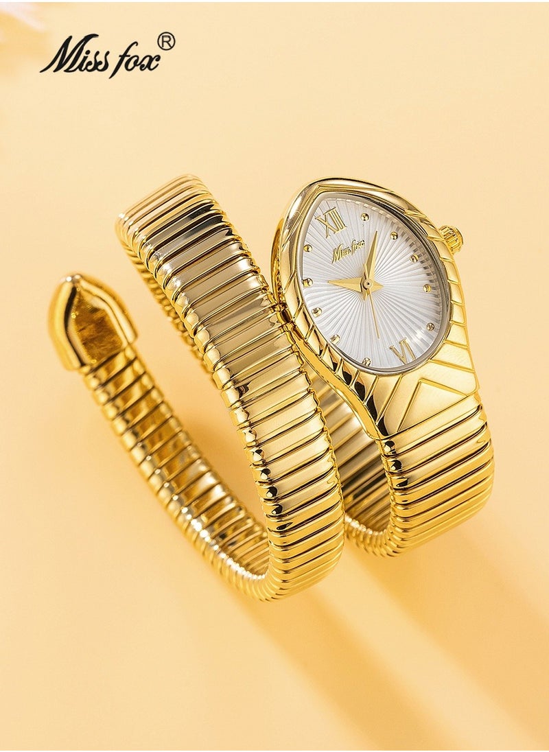 MISS FOX Women's Fashion Ins Watch Snake Head Dial Wrapped Elastic Strap Watch Snake Quartz Watch  - Image 1