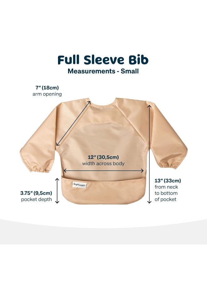 Tiny Twinkle Mess Proof Baby Bibs, 2pk Waterproof Smock Baby Bibs for Eating, Machine Washable Long Sleeve Bibs, Baby Led Weaning, Toddler Bibs, BLW Supplies (Sand Cinnamon, Large 2-4 Years) - Image 3