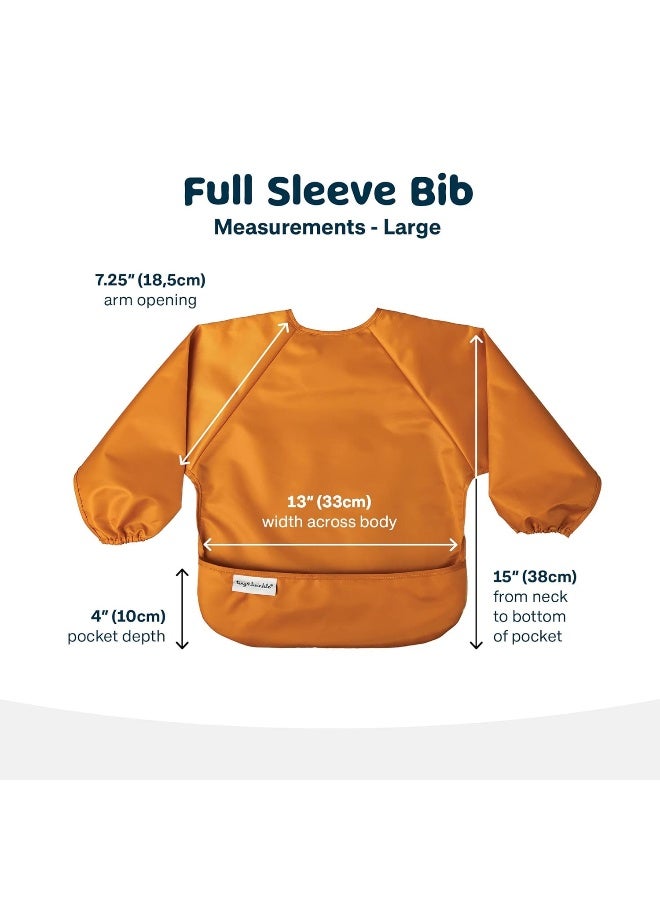 Tiny Twinkle Mess Proof Baby Bibs, 2pk Waterproof Smock Baby Bibs for Eating, Machine Washable Long Sleeve Bibs, Baby Led Weaning, Toddler Bibs, BLW Supplies (Sand Cinnamon, Large 2-4 Years) - Image 4