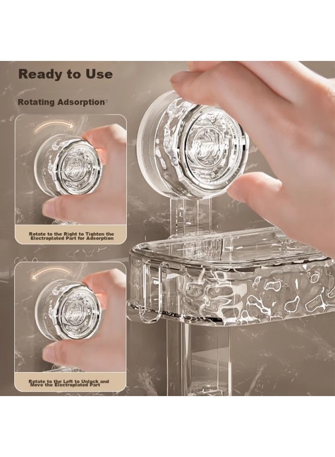 Jialifang Double-layer Suction Cup Soap Dish, Wall-mounted, No Drilling Required, Suction Cup Storage, Household Use, Bathroom-specific, Transparent Silver - Image 2