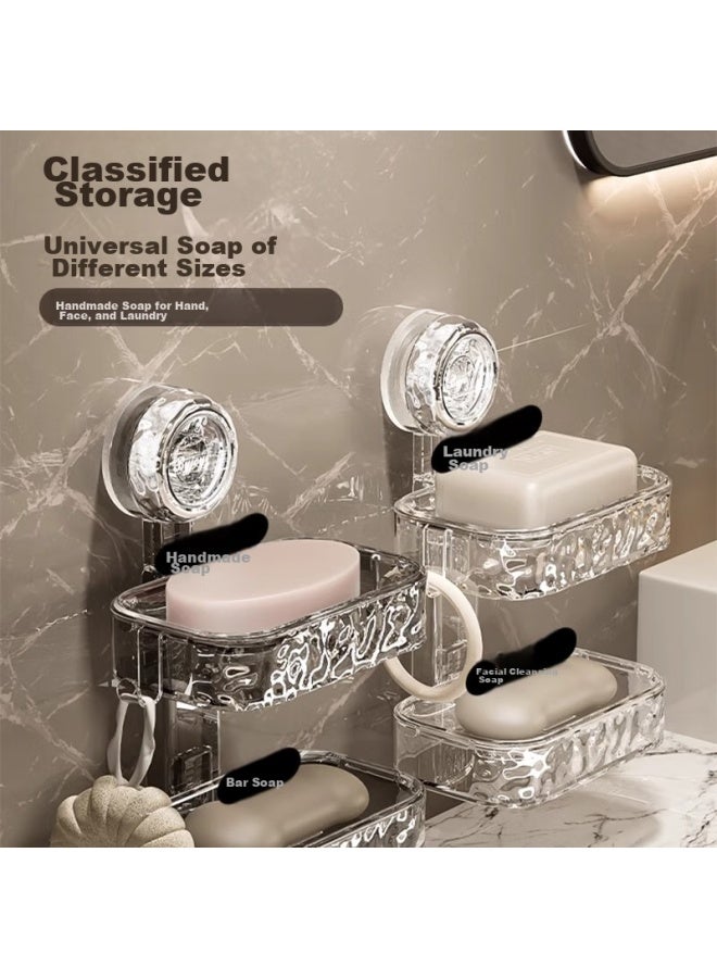 Jialifang Double-layer Suction Cup Soap Dish, Wall-mounted, No Drilling Required, Suction Cup Storage, Household Use, Bathroom-specific, Transparent Silver - Image 4
