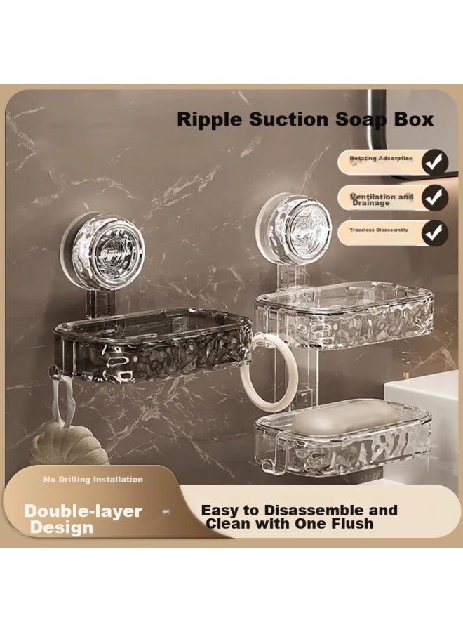 Jialifang Double-layer Suction Cup Soap Dish, Wall-mounted, No Drilling Required, Suction Cup Storage, Household Use, Bathroom-specific, Transparent Silver - Image 1