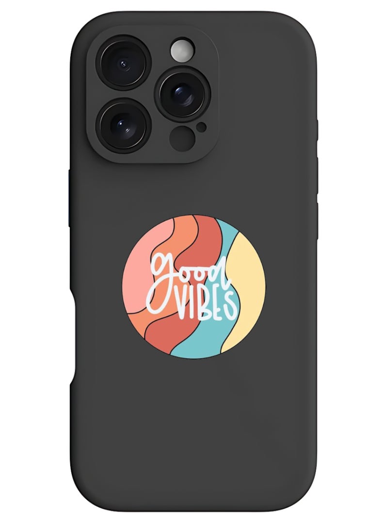 Theodor iPhone 16 Pro Max Black Protective Slim Fit Case Liquid Silicone Cover with Full Body Protection Anti-Scratch Shockproof Case For iPhone - Good vibes (2) - Image 1