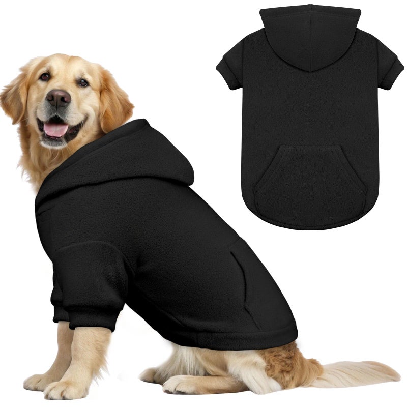 Waoduld Dog Sweaters for Large Dogs,Dog Hoodie,Warm Fleece Sweatshirt with Hood & Pocket,Leash Hole,Cozy Cold Weather Pet Clothes Sweater Hoodie for Large Dogs(Black,XL) - Image 1