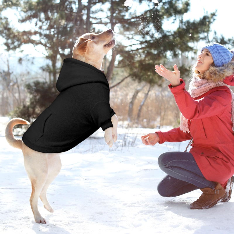 Waoduld Dog Sweaters for Large Dogs,Dog Hoodie,Warm Fleece Sweatshirt with Hood & Pocket,Leash Hole,Cozy Cold Weather Pet Clothes Sweater Hoodie for Large Dogs(Black,XL) - Image 2