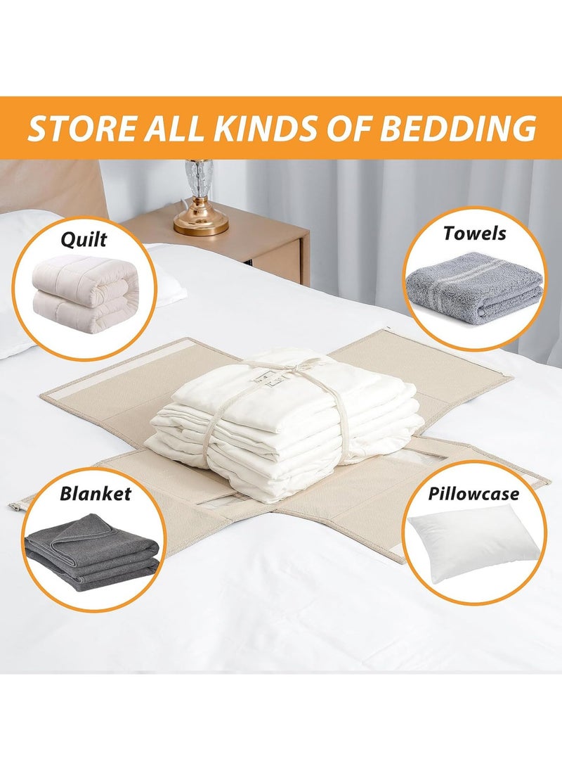 AUTOYSUR Sheet Cube Bed Sheet Set Organizer 4 Pack,Foldable Storage Box for Duvet Cover Set,Linen Closet Organizer for Bedding Clothes Blankets.(Beige)  - Image 3
