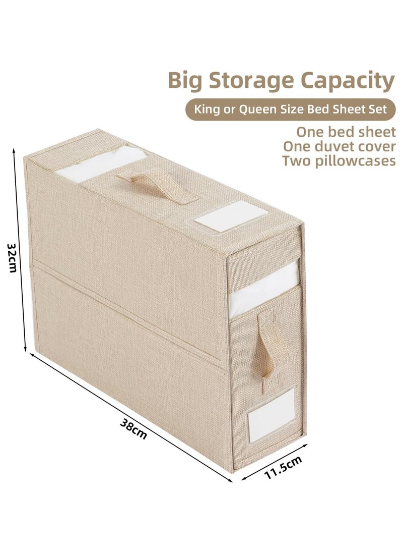 AUTOYSUR Sheet Cube Bed Sheet Set Organizer 4 Pack,Foldable Storage Box for Duvet Cover Set,Linen Closet Organizer for Bedding Clothes Blankets.(Beige)  - Image 5