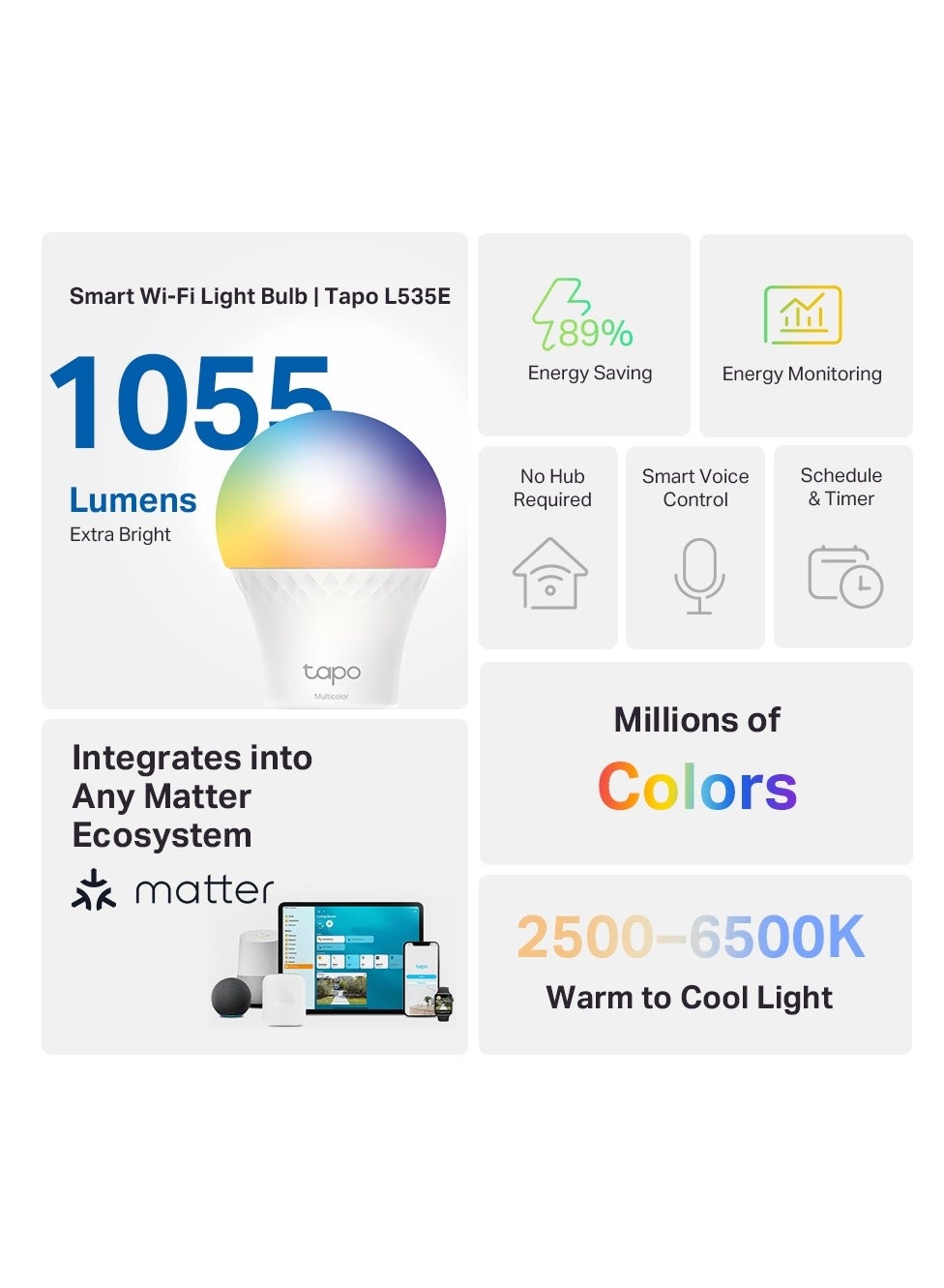 Tp-Link Tapo L535E Smart Wi-Fi Light Bulb Rgb 1055 Lumens
