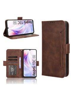 HuHa Case Cover For Xiaomi Redmi 13C 5G / 13R 5G Skin Feel Calf Texture Card Slots Leather Phone Case Brown 