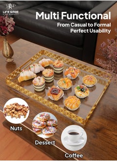 Life Smile Acrylic Tray, Clear Tray, Acrylic Serving Tray with Handles for Ottoman, Coffee, Appetizer, Breakfast (Clear)  - Image 4