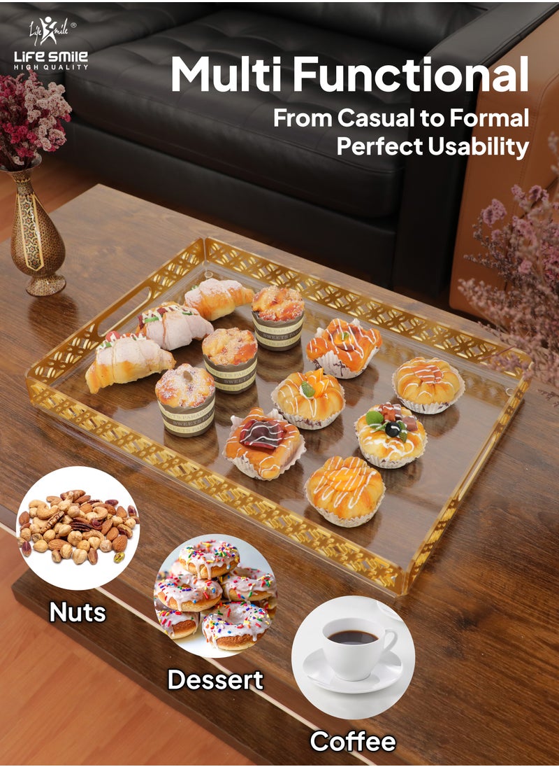 Life Smile Acrylic Tray, Clear Tray, Acrylic Serving Tray with Handles for Ottoman, Coffee, Appetizer, Breakfast (Clear)  - Image 4