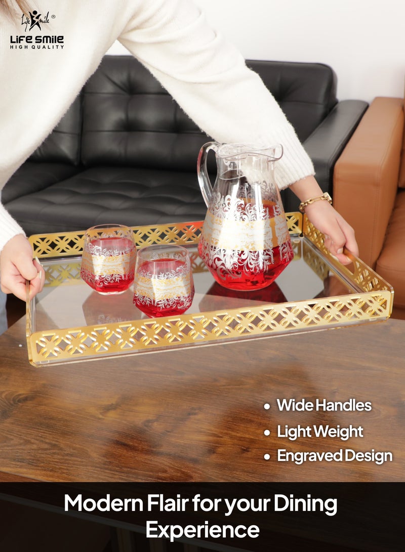 Acrylic Tray, Clear Tray, Acrylic Serving Tray with Handles for Ottoman, Coffee, Appetizer, Breakfast (Clear)
