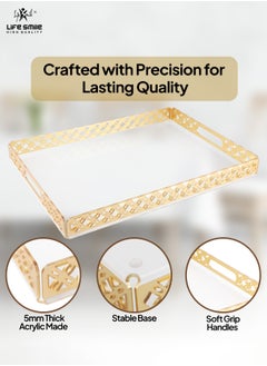 Life Smile Acrylic Tray, Clear Tray, Acrylic Serving Tray with Handles for Ottoman, Coffee, Appetizer, Breakfast (Clear)  - Image 5