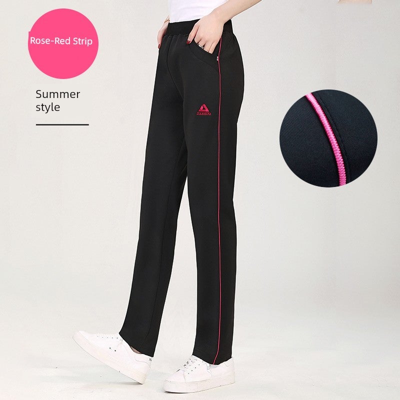 Middle-aged and elderly straight-leg sports pants for women in spring and autumn, high-waisted and slimming loose plus-size summer new mom casual sweatpants - Image 1