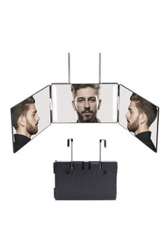 Golden Folding Mirror, 360° Make-Up Mirror, Shaving Mirror with LED Light, See Back of Head, Triple Mirror, Foldable Cosmetic Mirror, 32 x 19.5 cm x 3, Hanging Makeup Mirror  - Image 1
