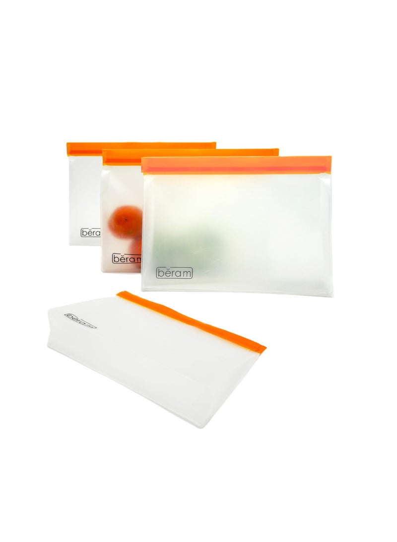 بيرام أكياس تخزين BERAM القابلة لإعادة الاستخدام – مجموعة 4 قطع كبيرة، أكياس واقفة بنظام إغلاق محكم (زيبلوك)، آمنة للغسل في غسالة الصحون، مانعة للتسرب، خالية من مادة BPA، مصنوعة من مادة PEVA، آمنة للاستخدام في الفريزر، مناسبة لحفظ الغداء والسندويشات، آمنة للطعام، مثالية للنزهات والسفر - Image 1