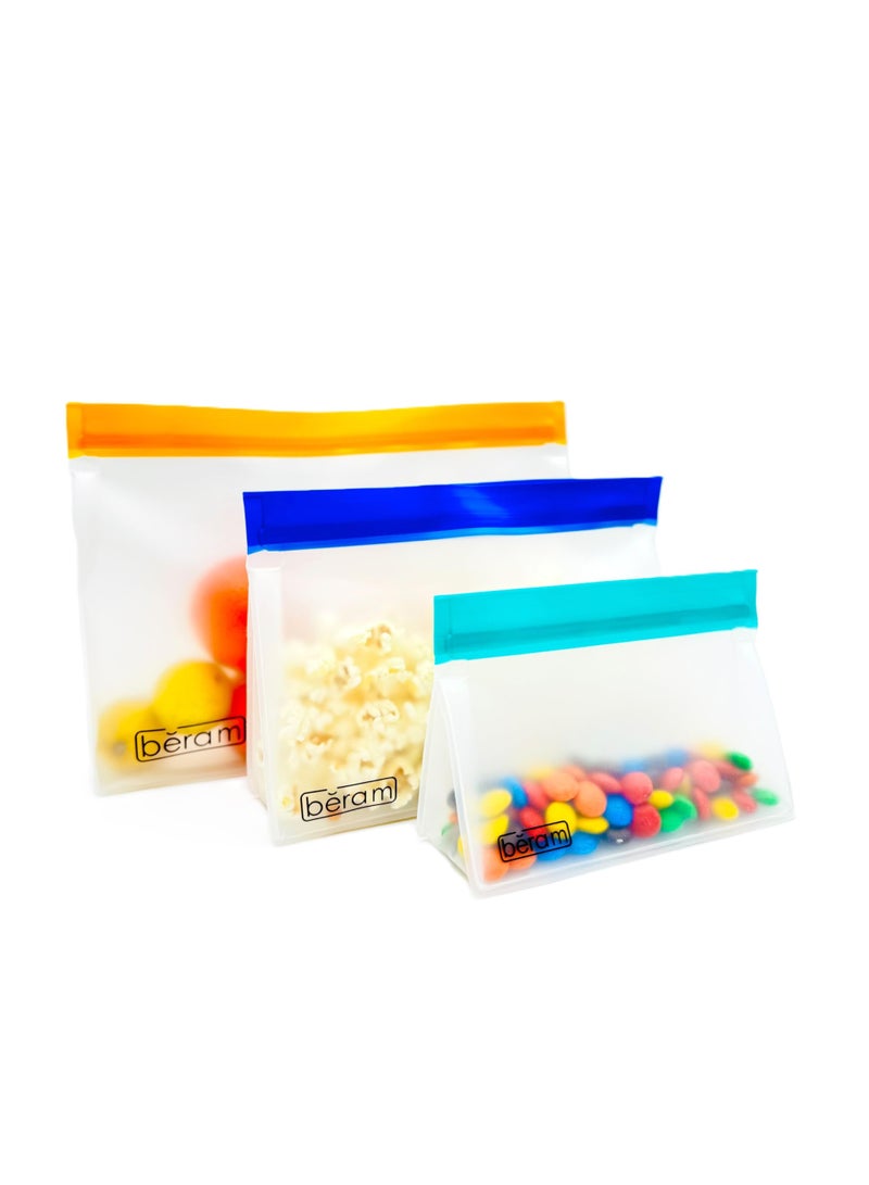 بيرام أكياس تخزين BERAM القابلة لإعادة الاستخدام – مجموعة 4 قطع كبيرة، أكياس واقفة بنظام إغلاق محكم (زيبلوك)، آمنة للغسل في غسالة الصحون، مانعة للتسرب، خالية من مادة BPA، مصنوعة من مادة PEVA، آمنة للاستخدام في الفريزر، مناسبة لحفظ الغداء والسندويشات، آمنة للطعام، مثالية للنزهات والسفر - Image 2