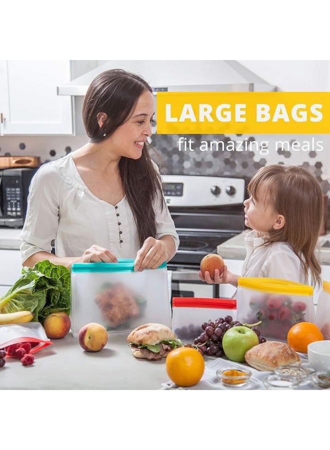 بيرام أكياس تخزين BERAM القابلة لإعادة الاستخدام – مجموعة 4 قطع كبيرة، أكياس واقفة بنظام إغلاق محكم (زيبلوك)، آمنة للغسل في غسالة الصحون، مانعة للتسرب، خالية من مادة BPA، مصنوعة من مادة PEVA، آمنة للاستخدام في الفريزر، مناسبة لحفظ الغداء والسندويشات، آمنة للطعام، مثالية للنزهات والسفر - Image 5
