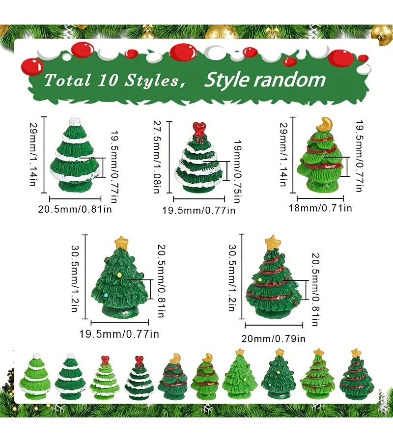 3 Random Assorted Mini Christmas Resin Trees for Desk Home Holiday Decor - Image 3