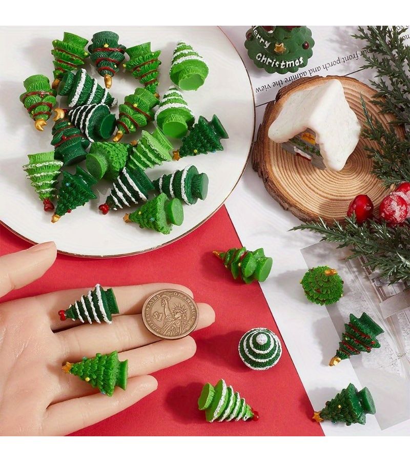 3 Random Assorted Mini Christmas Resin Trees for Desk Home Holiday Decor - Image 1