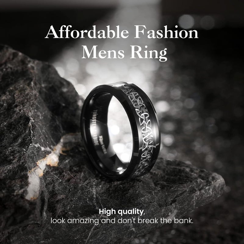 King Will Men's Cetic Knot Tungsten Carbide Ring, Opal/Carbon Fiber Inlay 6mm/8mm Wedding Band for Men Engagement Ring Comfort Fit - Image 2
