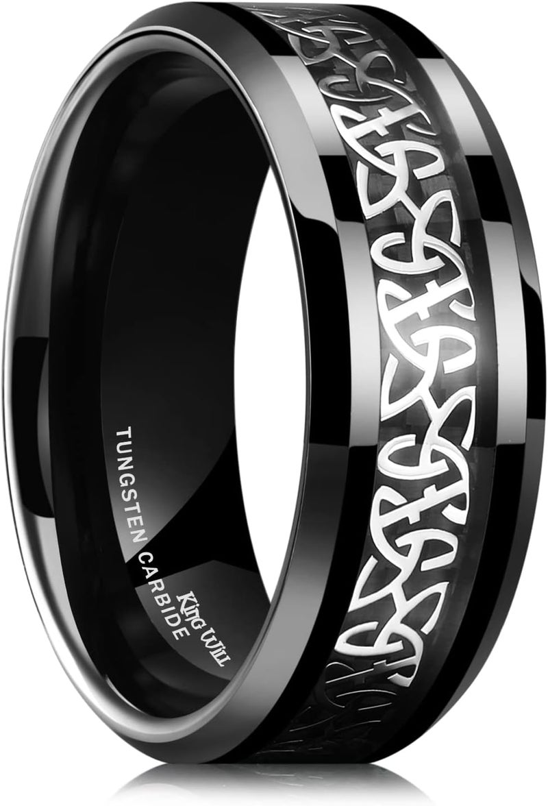 King Will Men's Cetic Knot Tungsten Carbide Ring, Opal/Carbon Fiber Inlay 6mm/8mm Wedding Band for Men Engagement Ring Comfort Fit - Image 1