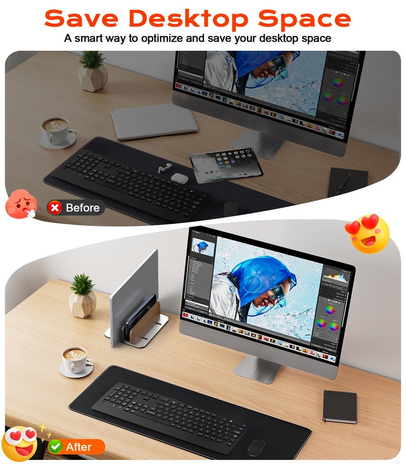 JCZT Vertical Laptop Stand, Walnut Dual Laptop Holder with Adjustable Aluminum Alloy Base Laptop Stand Compatible with All MacBok/Surface/Samsung/HP/Dell/Chrome Book (Silver) - Image 2