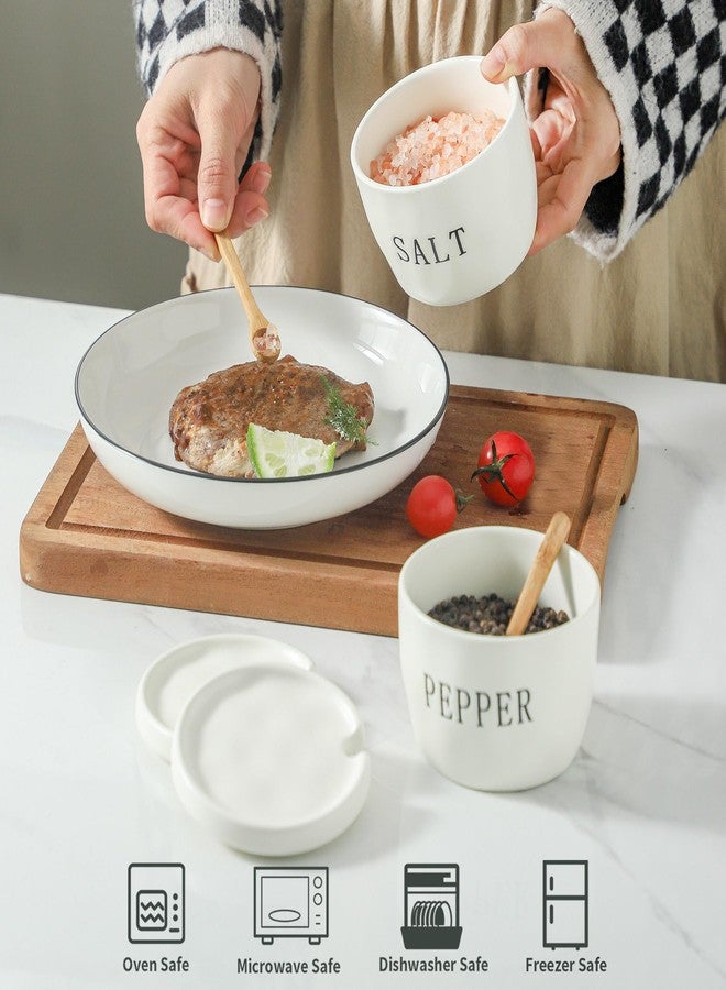 Howise 2 Pack Salt and Pepper Bowls Set, Ceramic Salt and Pepper Containers with Lid and Spoon, White Salt Pepper Holder Shakers Set, Salt Cellar Box Dish with Lid - Image 3