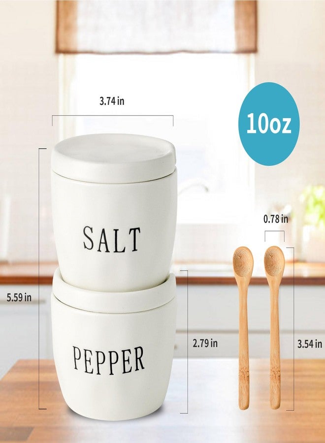 Howise 2 Pack Salt and Pepper Bowls Set, Ceramic Salt and Pepper Containers with Lid and Spoon, White Salt Pepper Holder Shakers Set, Salt Cellar Box Dish with Lid - Image 2