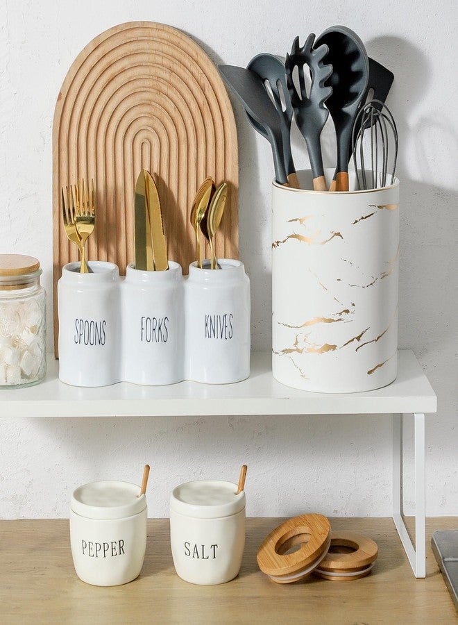 Howise 2 Pack Salt and Pepper Bowls Set, Ceramic Salt and Pepper Containers with Lid and Spoon, White Salt Pepper Holder Shakers Set, Salt Cellar Box Dish with Lid - Image 4