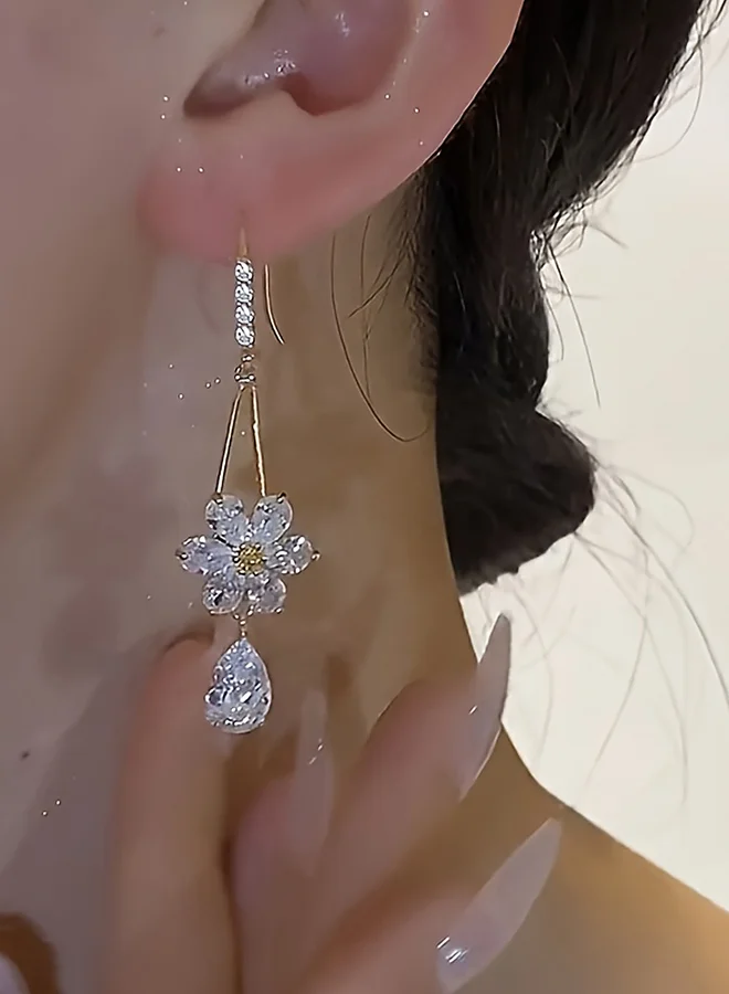 تايك تو Take Two Faux Crystal Floral Drop Earrings