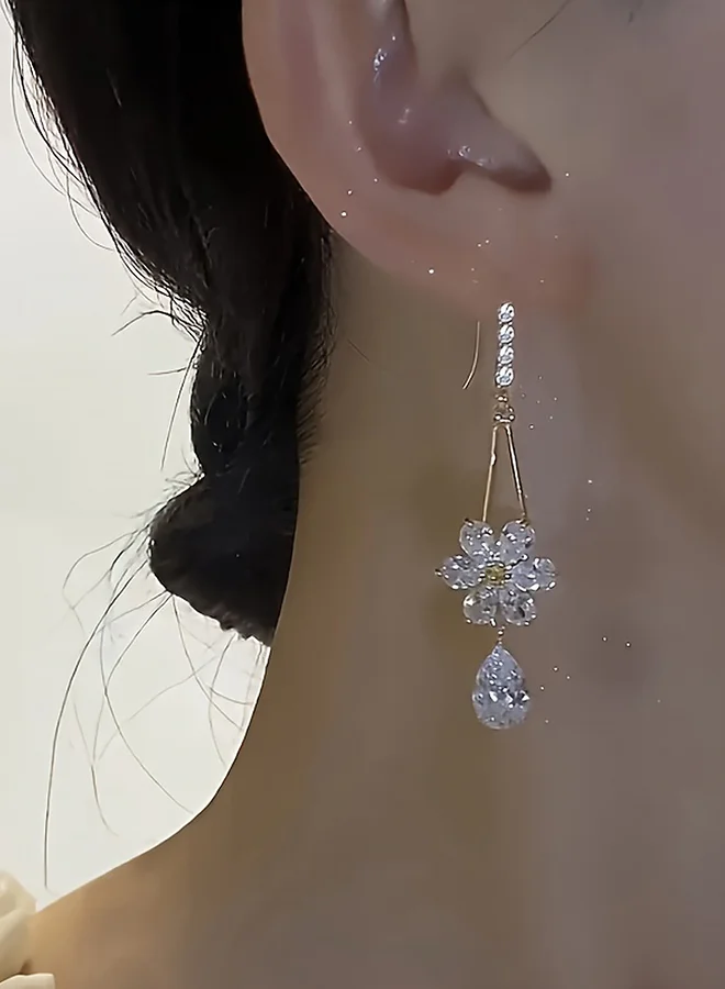 تايك تو Take Two Faux Crystal Floral Drop Earrings