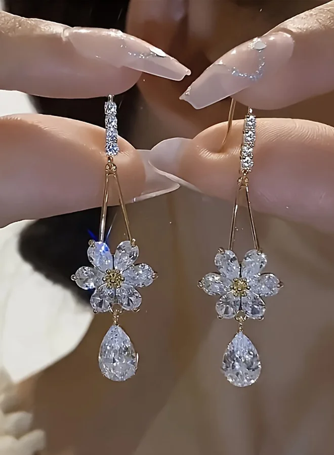 تايك تو Take Two Faux Crystal Floral Drop Earrings