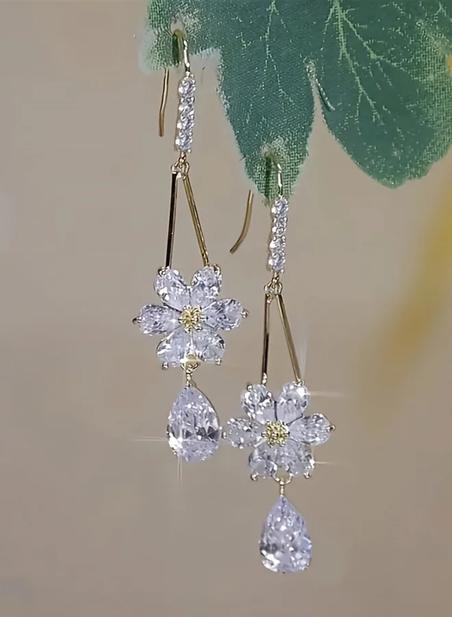 تايك تو Take Two Faux Crystal Floral Drop Earrings