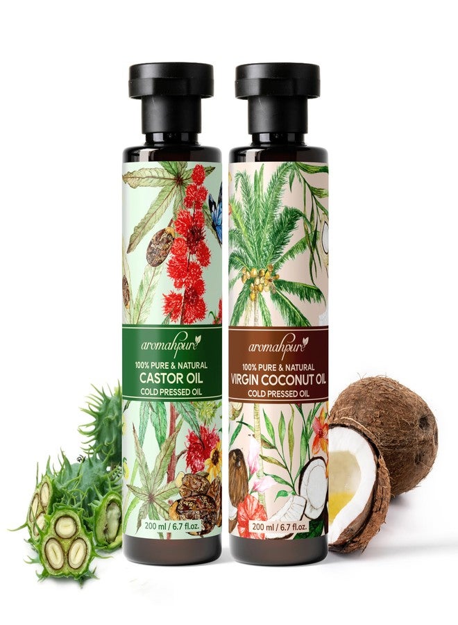 Aromahpure Coconut Oil & Castor Oil Combo - 200 Ml Each | Arandi Oil for Hair Growth | No Mineral Oil & Preservatives | Suitable for all Skin Type | Unisex | - Image 1