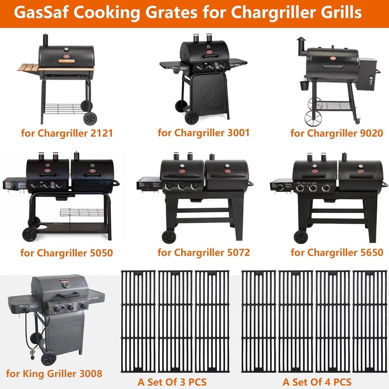GasSaf شبكات شواء بقياس 19 3/4 بوصة لأجهزة Chargriller 5050، 3001، 3008، 3030، 4000، 2121، King Griller 3008، 5252؛ مجموعة من 3 قطع، كل قطعة بأبعاد 19 3/4 بوصة × 6 3/4 بوصة. - Image 3