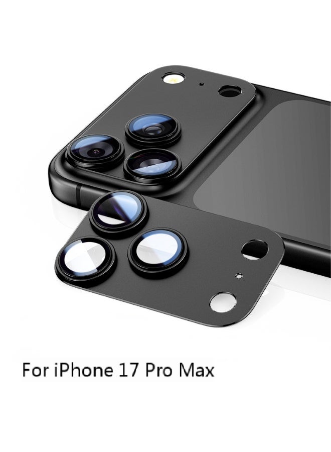 لآيفون 17 برو ماكس كاميرا عدسة حامي 9H خفف من الزجاج غطاء الكاميرا شاشة حلقة معدنية حالة صديقة للخدش مقاومة سهلة التركيب - أسود - Image 1