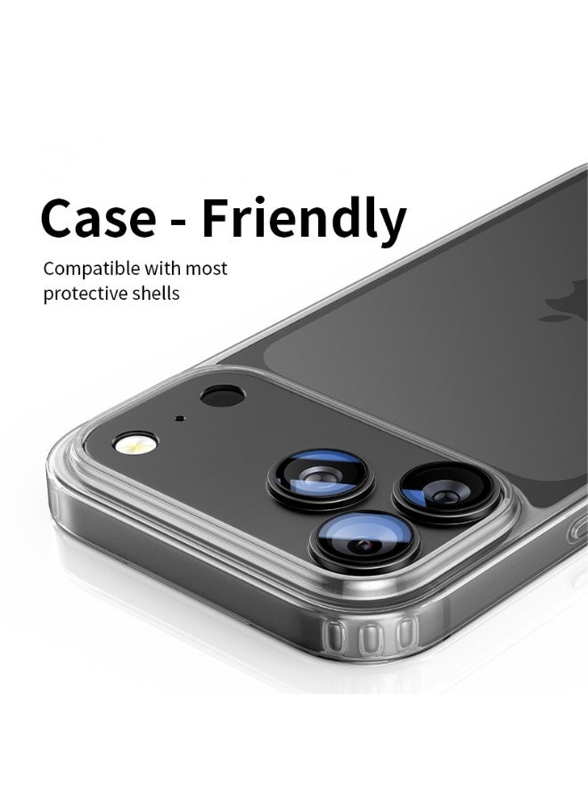 لآيفون 17 برو ماكس كاميرا عدسة حامي 9H خفف من الزجاج غطاء الكاميرا شاشة حلقة معدنية حالة صديقة للخدش مقاومة سهلة التركيب - أسود - Image 5