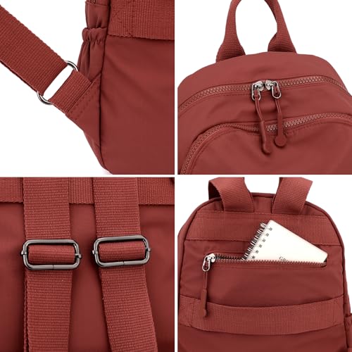 Tanweibago Mini Nylon Women Backpacks,11L Small Ladies backpacks Casual Lightweight Women Shopping Travel Daypack (Z1-brick red) - Image 5