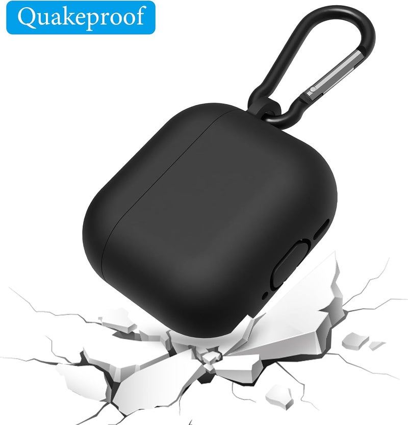 Geekria Silicone Case Cover Compatible with Apple AirPods 4 True Wireless Earbuds, Protective Earphones Skin Cover with Keychain Hook, Charging Port Accessible (Black) - Image 3