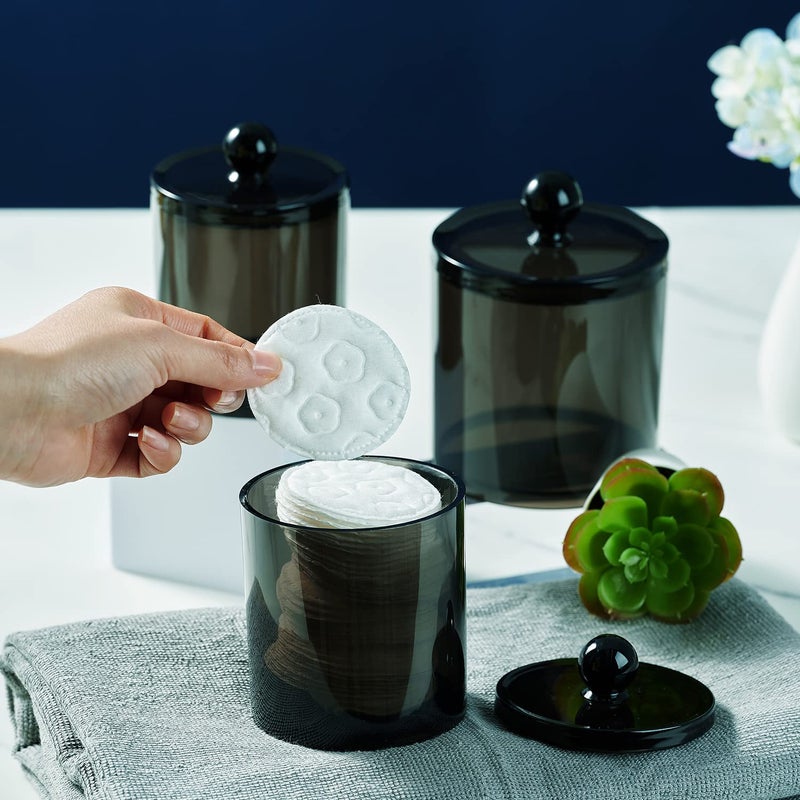 SheeChung 3 Pack Qtip Dispenser Apothecary Jars Bathroom with Labels- Black Plastic Qtip Holder Storage Set for Cotton Ball,Cotton Swab,Cotton Rounds,Floss Picks, Hair Clips，Hair Ties - Image 3