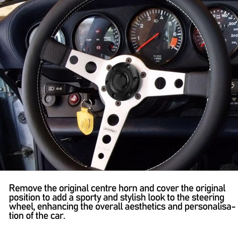 Black Steering Wheel Horn Button Cover Cap 85mm Diameter Fits All 6 Bolt Holes - Image 3