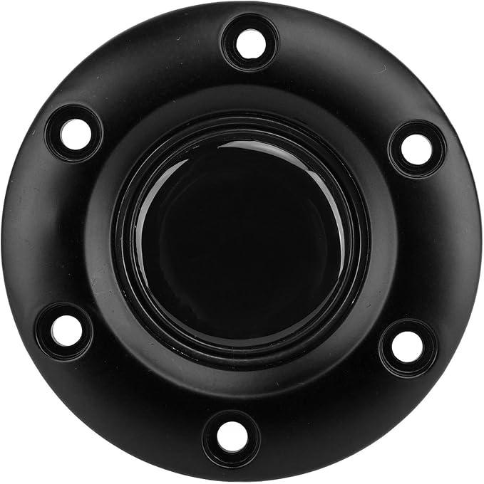 Black Steering Wheel Horn Button Cover Cap 85mm Diameter Fits All 6 Bolt Holes - Image 1