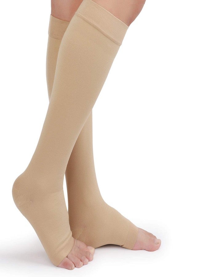 TOFLY® 30-40mmHg Medical Graduated Compression Socks for Men & Women, Open Toe Knee High Compression Socks, Firm Support for Circulation Recovery, Shin Splints, Varicose Veins, Edema, Nursing, Beige L - Image 3