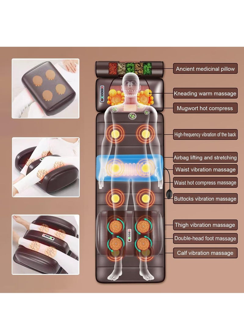 Full Body Massage Mat with Adjustable Pillows Heating Pads, Back Massager Pad for Neck and Back Muscle Relaxation Full Body Massage, Portable Foldable Design